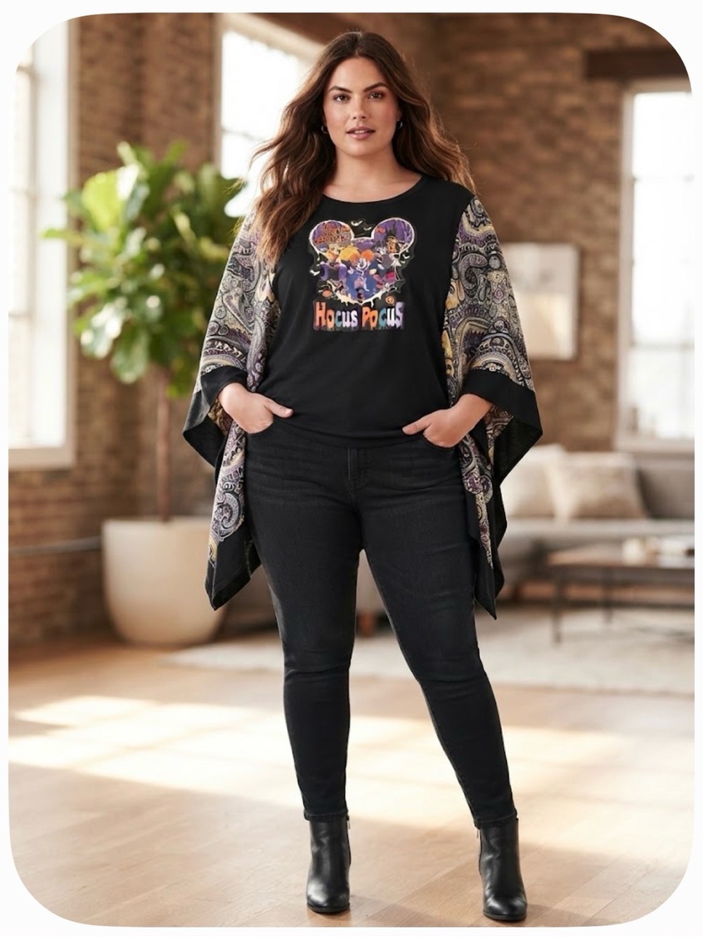 Fairy wings top Black Graphic Poncho-sleeves perfect for Halloween!